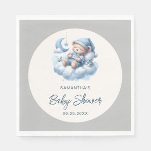 Sleeping bear on cloud blue & grey boy baby shower napkin