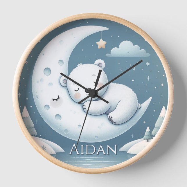 Sleeping Bear Personalized Baby Name  Clock (Front)