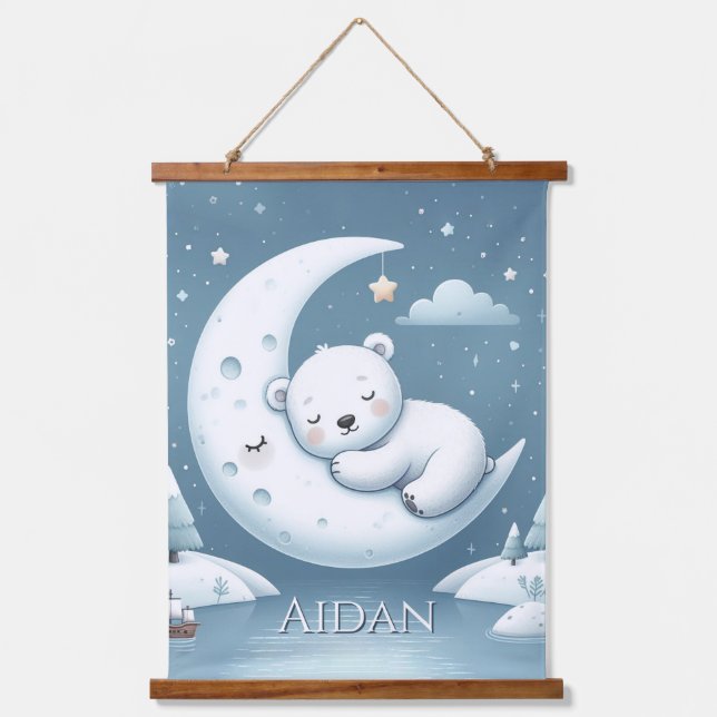 Sleeping Bear Personalized Baby Name Hanging Tapestry (Front)