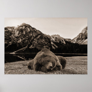 Sleeping Bear Rustic Cabin Decor Brown Landscape