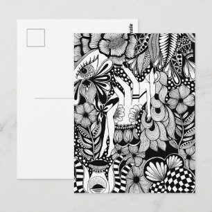 Sleeping Beauty – Monochrome Floral Hand-Drawn Art Postcard
