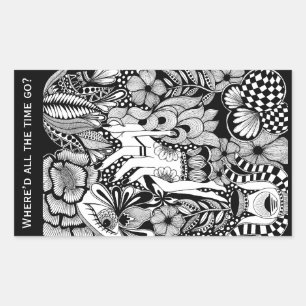 Sleeping Beauty – Monochrome Floral Hand-Drawn Art Rectangular Sticker