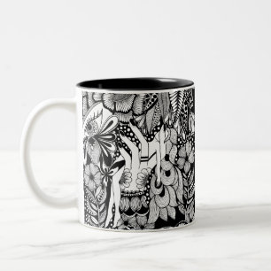 Sleeping Beauty – Monochrome Floral Hand-Drawn Art Two-Tone Coffee Mug