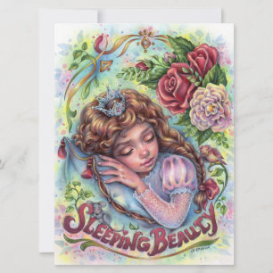 Sleeping Beauty Princess Fairytale Flower Art Card
