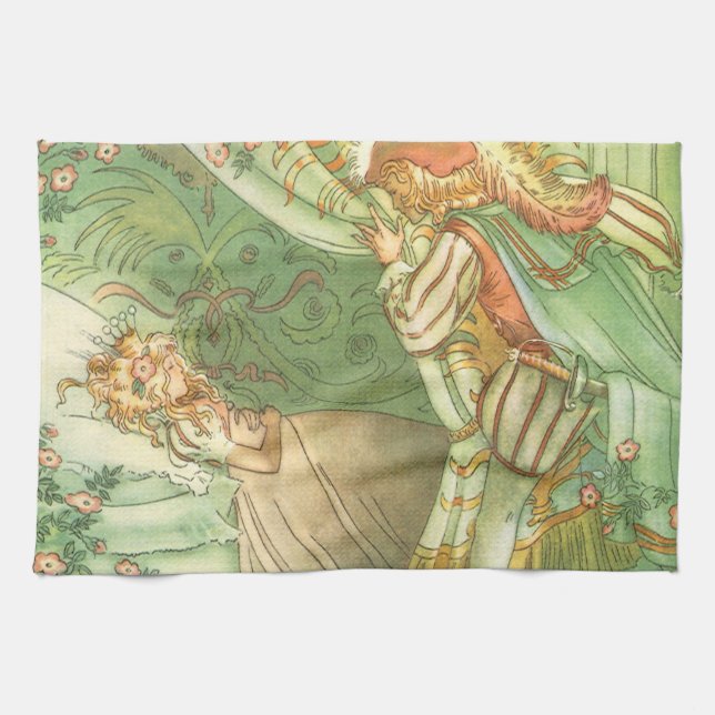 Sleeping Beauty Princess, Vintage Fairy Tale Tea Towel (Horizontal)