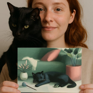 Sleeping Black Cat / Catnip Dreams  Postcard