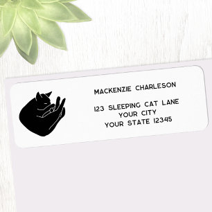 Sleeping Black Cat Return Address Label