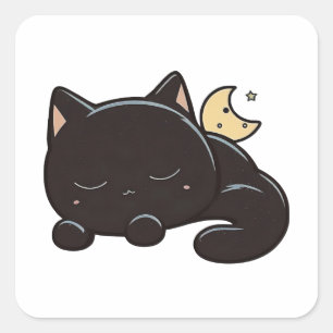 Sleeping Black Cat Sticker Kawaii