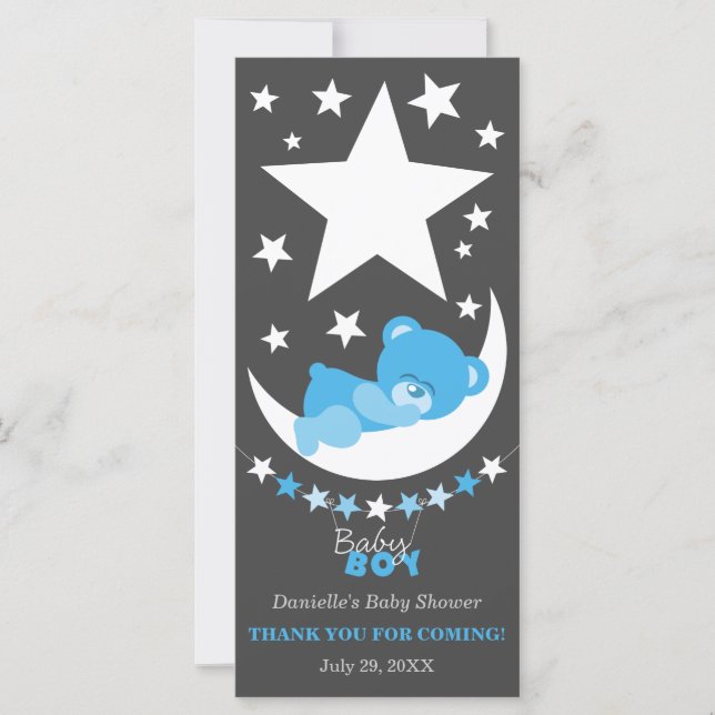 Sleeping Blue Boy Teddy Bear Thank You Favour (Front)