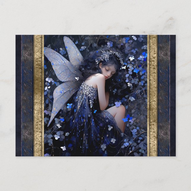 Sleeping Blue Fairy Woman Fantasy Art Postcard (Front)