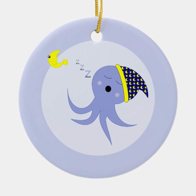 Sleeping Blue Octopus Ceramic Tree Decoration (Front)