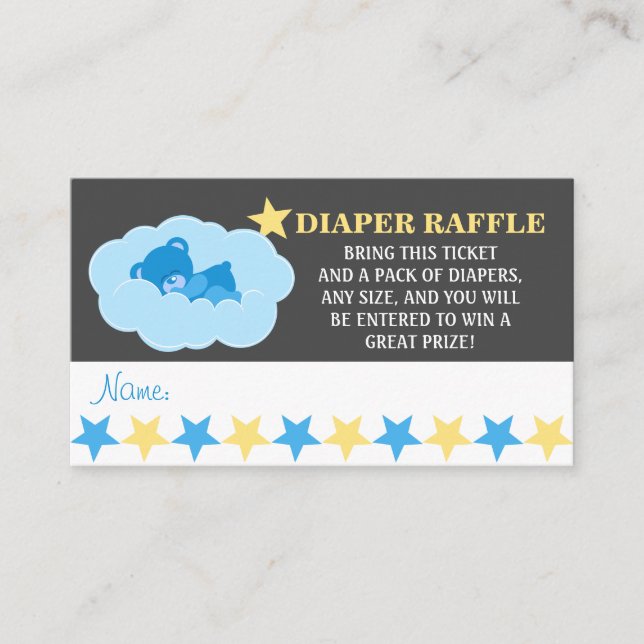 Sleeping Blue Teddy Bear Diaper Raffle Tickets Enclosure Card (Front)