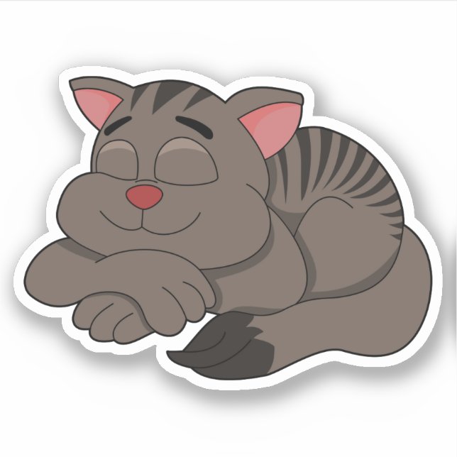 Sleeping brown cat cartoon - vinyl sticker (Front)