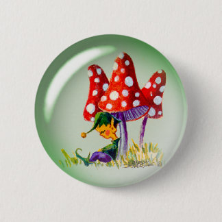 SLEEPING BUBBLE ELF & MUSHROOMS by SHARON SHARPE 6 Cm Round Badge