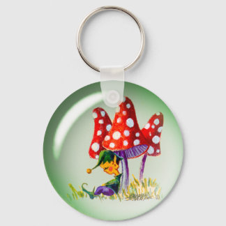 SLEEPING BUBBLE ELF & MUSHROOMS by SHARON SHARPE Key Ring