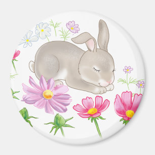 sleeping bunny And flowers Magnet