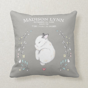 Sleeping Bunny Girls Birth Stats Pillow