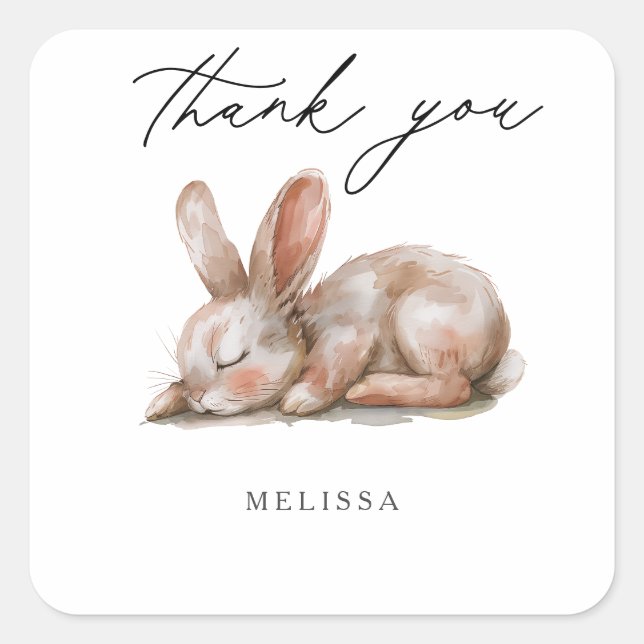 Sleeping Bunny Neutral Colours Thank You Square Sticker (Front)