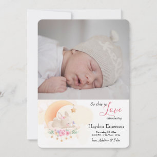 Sleeping Bunny Photo Birth Announcement