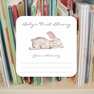 Sleeping bunny rabbit baby shower bookplate square sticker