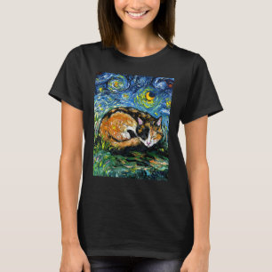 Sleeping Calico Cat Starry Night Animal Pet Art by T-Shirt