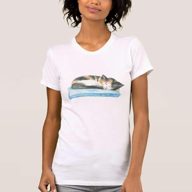 Sleeping Calico Kitten Ladies Tank Top (Front)