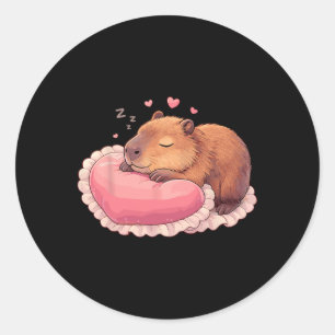 Sleeping Capyra On Heart Pillow Valentine Art Classic Round Sticker