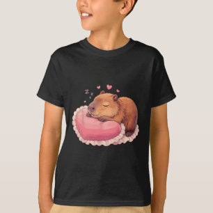 Sleeping Capyra On Heart Pillow Valentine Art T-Shirt