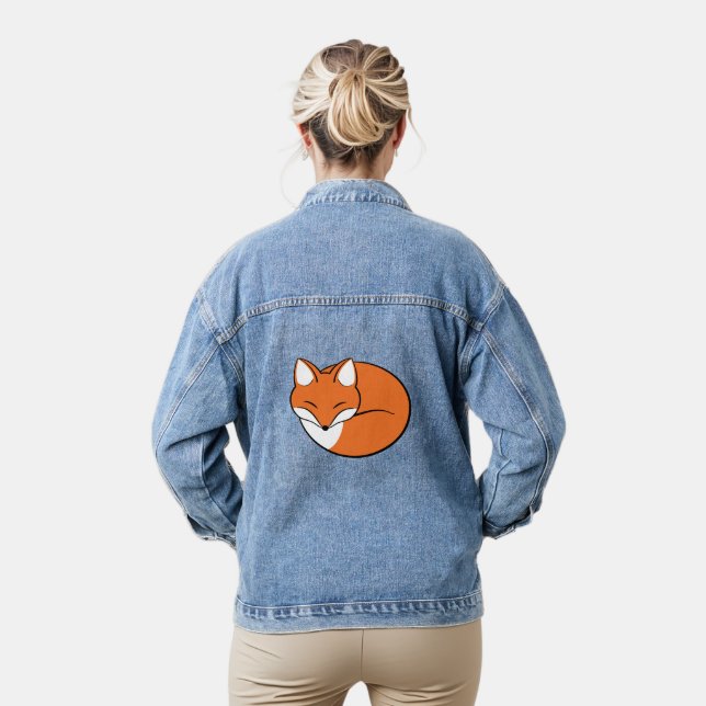 Sleeping Cartoon Fox Denim Jacket (Model)