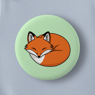 Sleeping Cartoon Fox on Green 6 Cm Round Badge