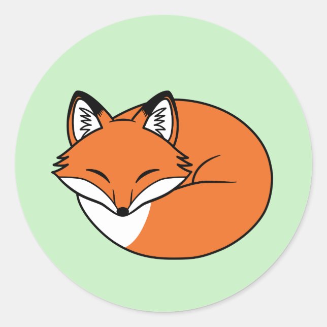 Sleeping Cartoon Fox on Green Classic Round Sticker (Front)