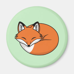 Sleeping Cartoon Fox on Green Magnet
