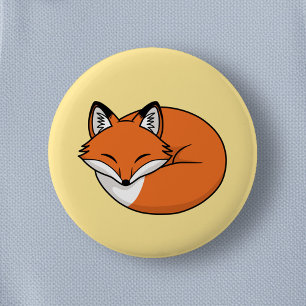 Sleeping Cartoon Fox on Yellow 6 Cm Round Badge