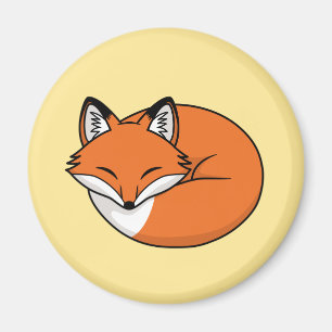 Sleeping Cartoon Fox on Yellow Magnet