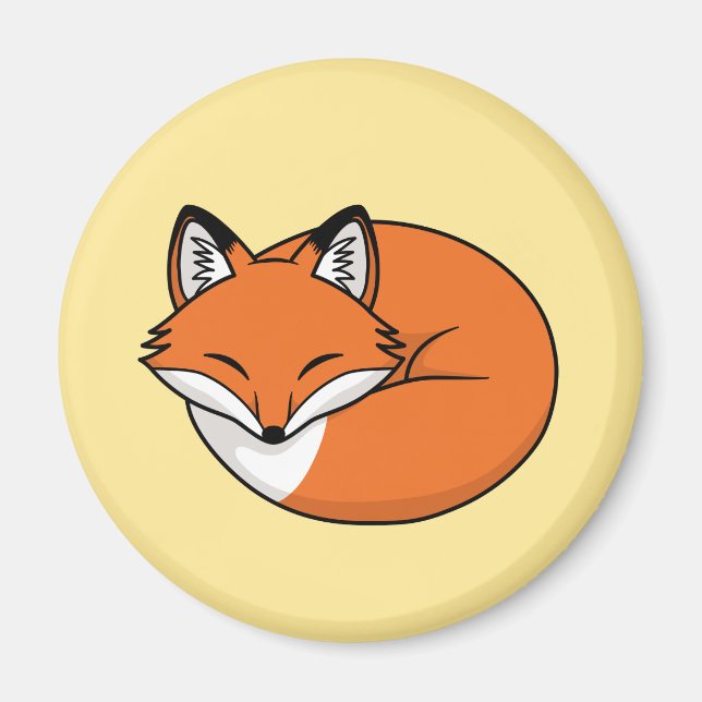 Sleeping Cartoon Fox on Yellow Magnet (Front)