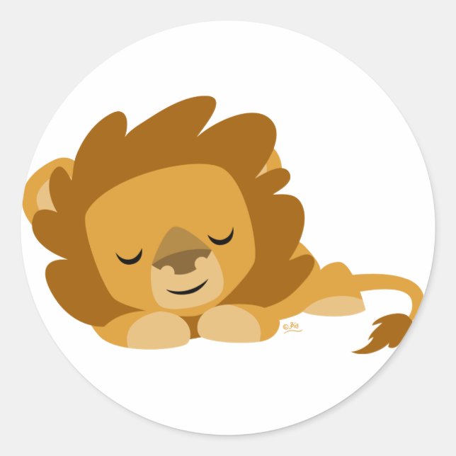 Sleeping Cartoon Lion round sticker (Front)