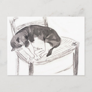Sleeping Cat (1900) by Jane Poupelet - vintage cat Postcard