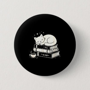Sleeping cat and books cute adorable cosy peaceful 6 cm round badge