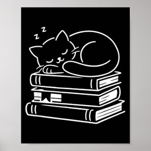 Sleeping cat and books cute adorable cosy weekend poster