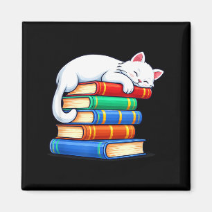 Sleeping cat and books cute funny cosy book lovers magnet