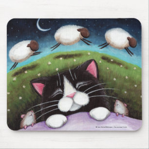 Sleeping Cat and Mice Dreaming of Sheep Mousepad