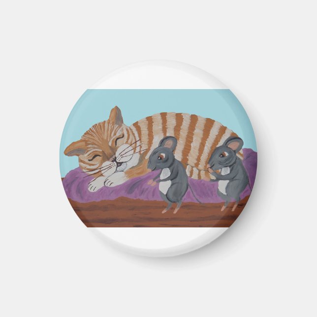 Sleeping Cat and Sneaky Mice Magnet (Front)