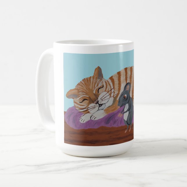 Sleeping Cat and Sneaky Mice Mug (Front Left)