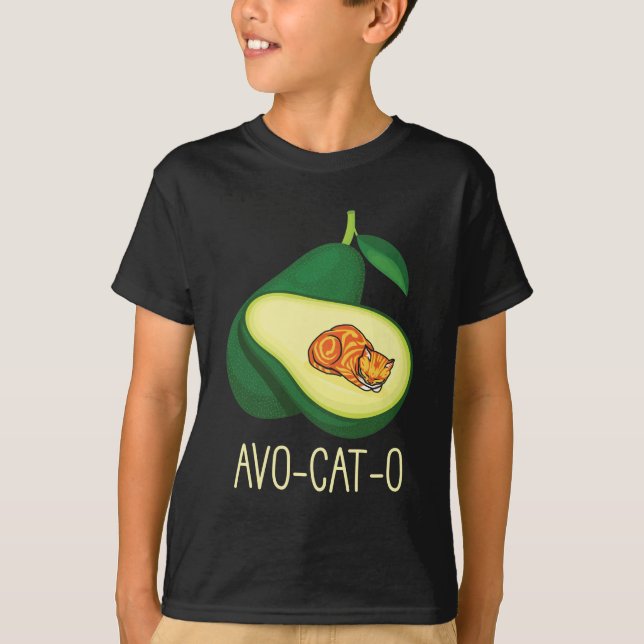 Sleeping Cat Avocado Cute Vegetable Animal Pun T-Shirt (Front)
