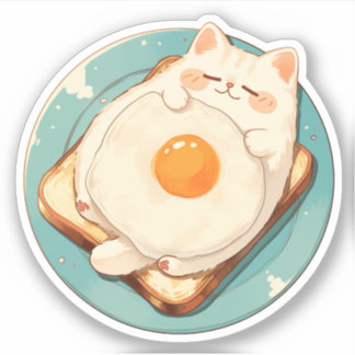 Sleeping Cat Breakfast Toast and Egg Sticker