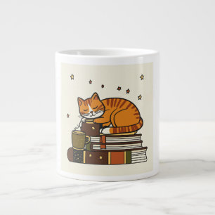 Sleeping Cat Coffee white Mug for Book Lovers Gift