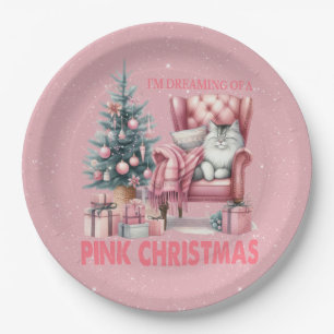 Sleeping Cat I'm Dreaming of a Pink Christmas Paper Plate