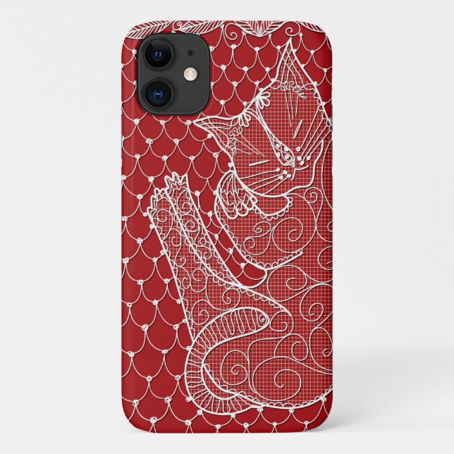 Sleeping Cat Lace Doily (crimson) on phone case (Back)