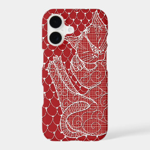 Sleeping Cat Lace Doily (crimson) on phone case