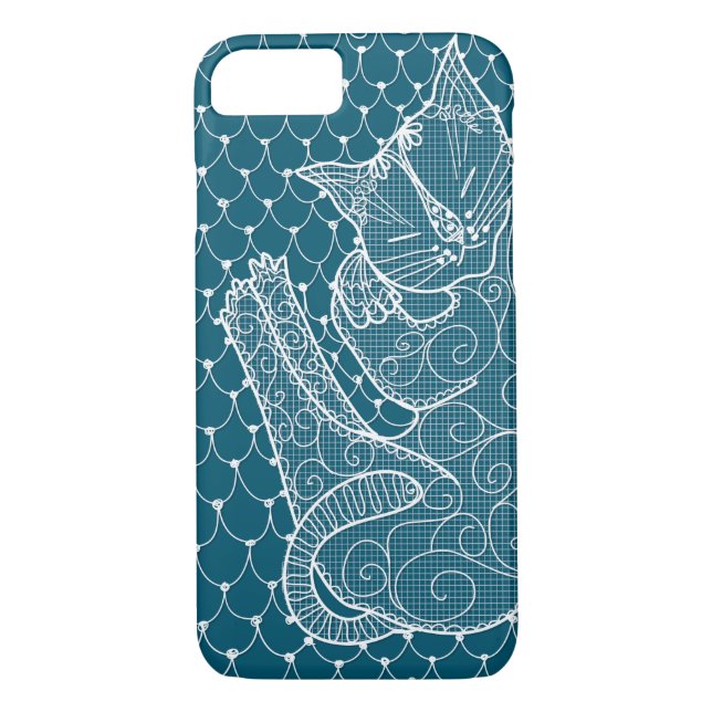 Sleeping Cat Lace Doily (ocean blue) on Case-Mate iPhone Case (Back)